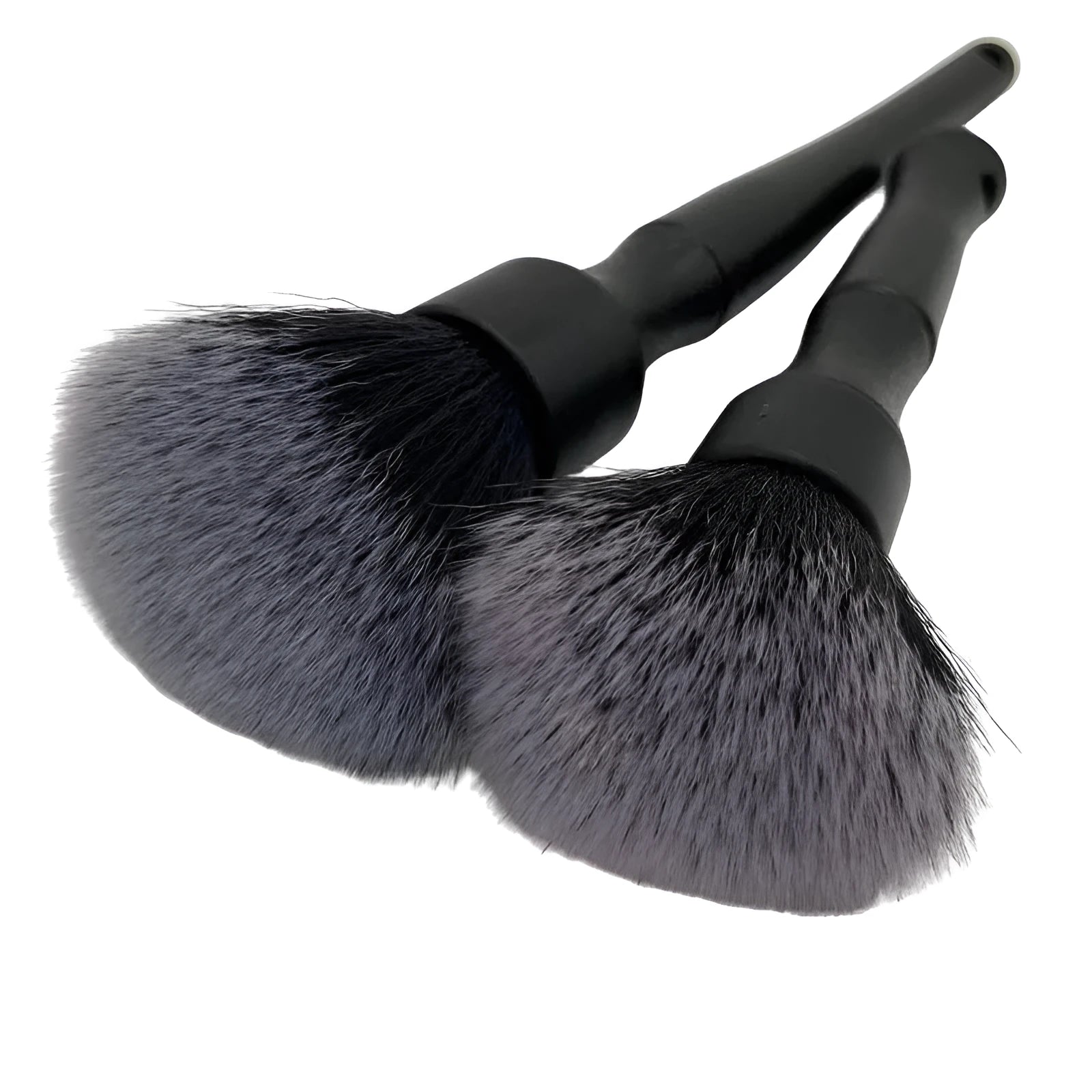 Black car detailing brush with pig hair bristles and polypropylene handle shown in two sizes.