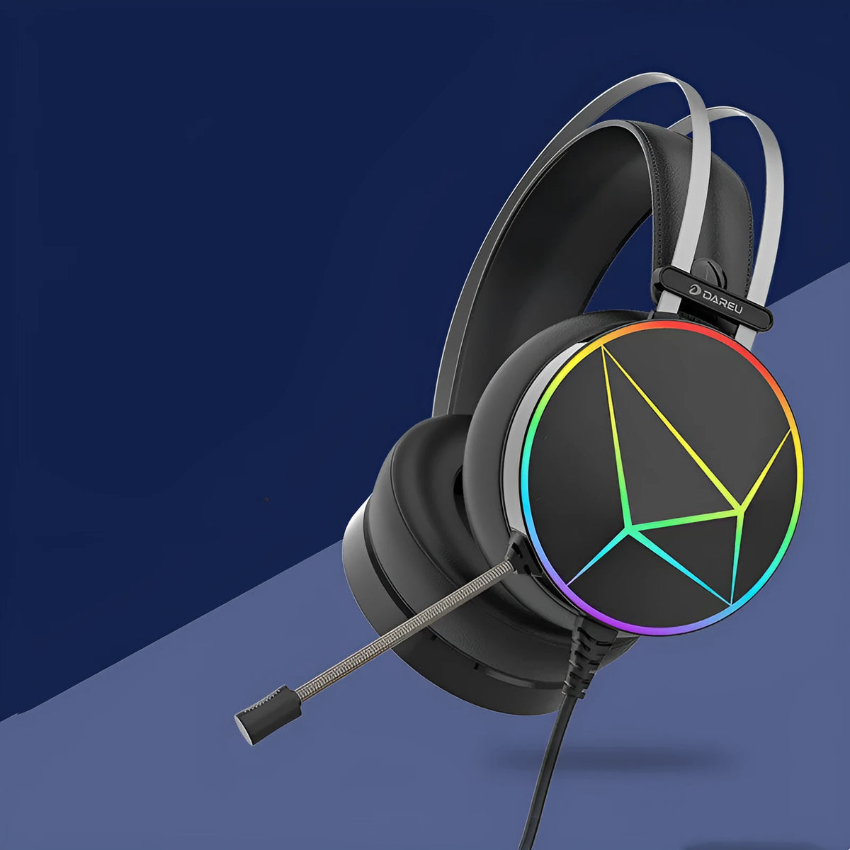 Gaming wired USB headphones with noise cancellation, black colourful version, head-mounted style for PC