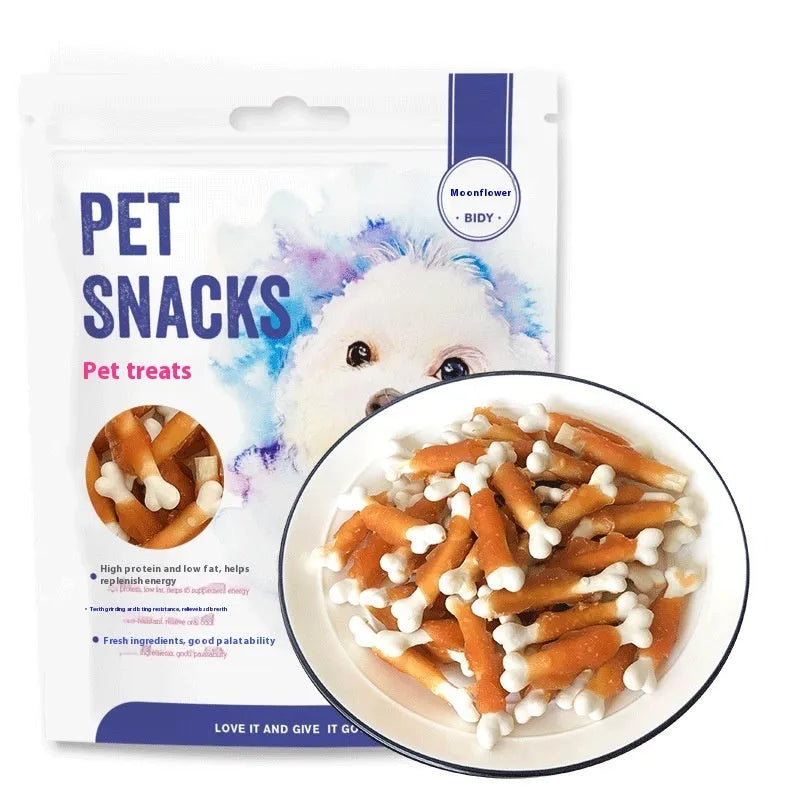 Betty chicken wrapped milk bone dog treats 400g pack showing calcium chew sticks