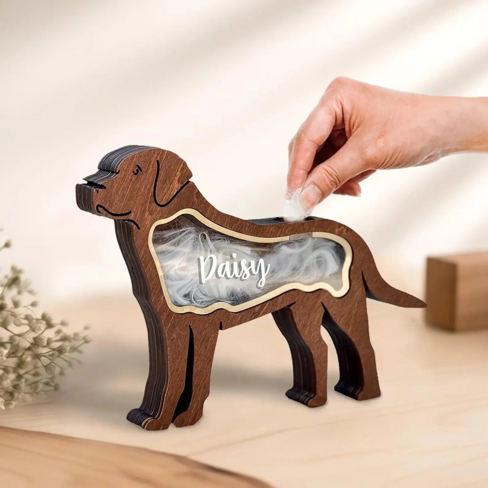 Black wooden pet hair storage box with C4 style design for organising grooming supplies