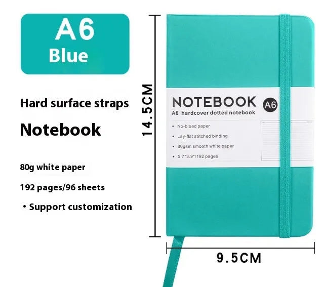 A5 diary with soft PU leather cover in a skin feeling texture, open to show horizontal line pages.