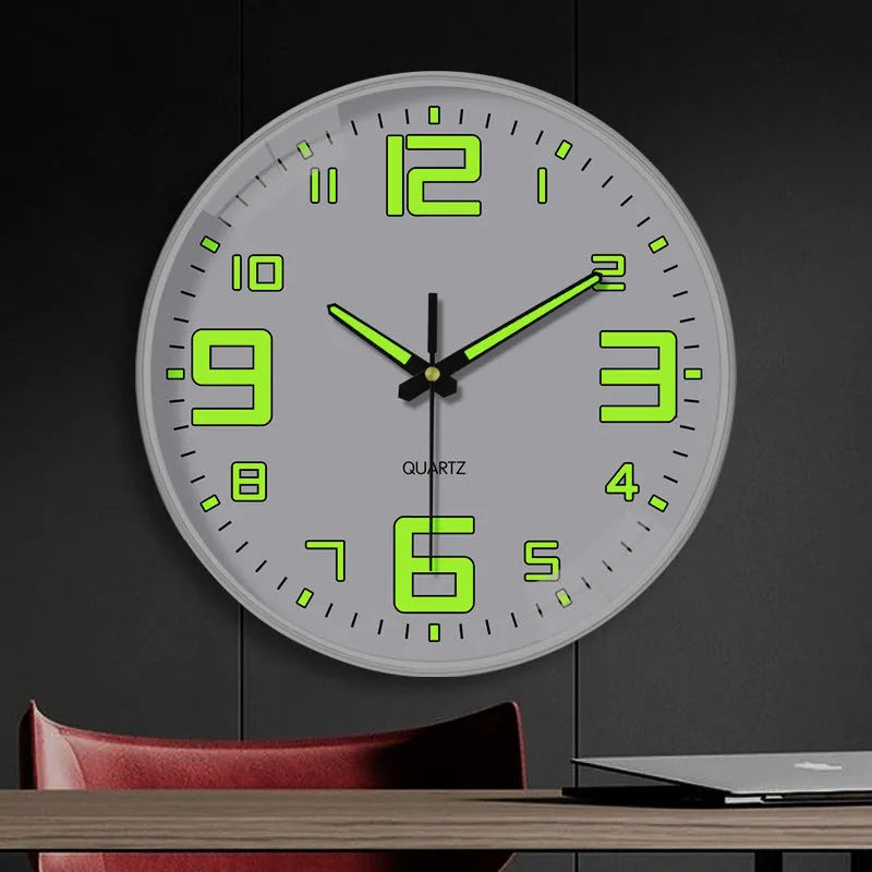 8 inch diameter luminous wall clock with modern design and plastic casing