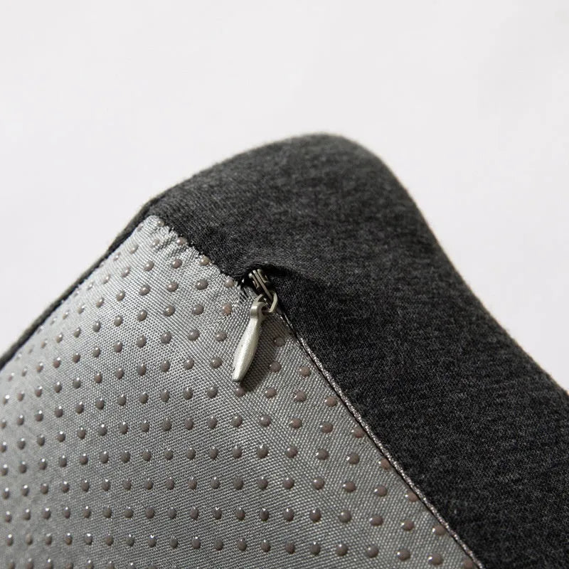 Memory foam office chair cushion in dark grey measuring 36x40x11cm with waist support contour