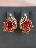 Round flowers feather zircon earrings with champagne gold electroplating and multiple diamond colour options