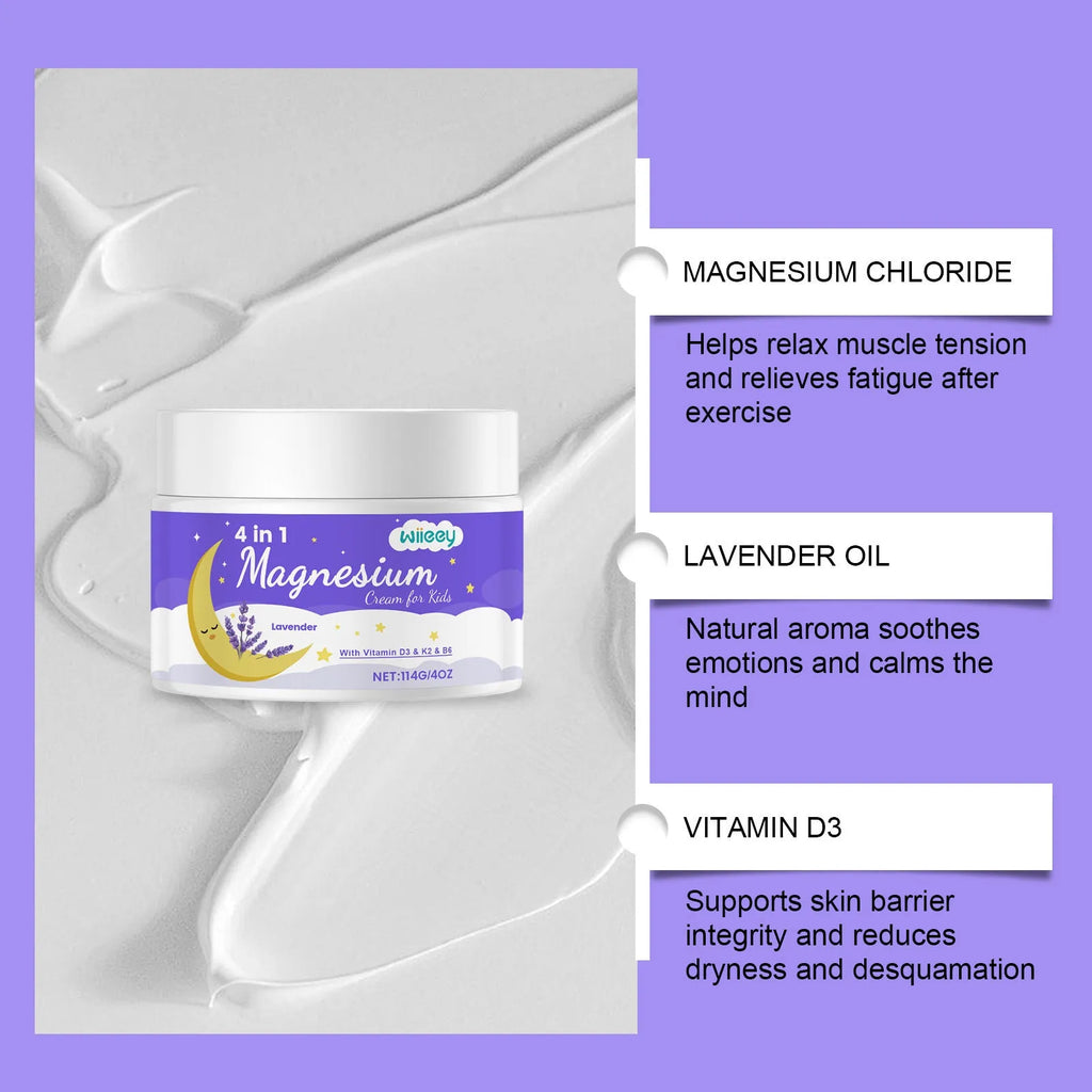 Jar of kids magnesium cream with vitamins and lavender oil, net content 114g