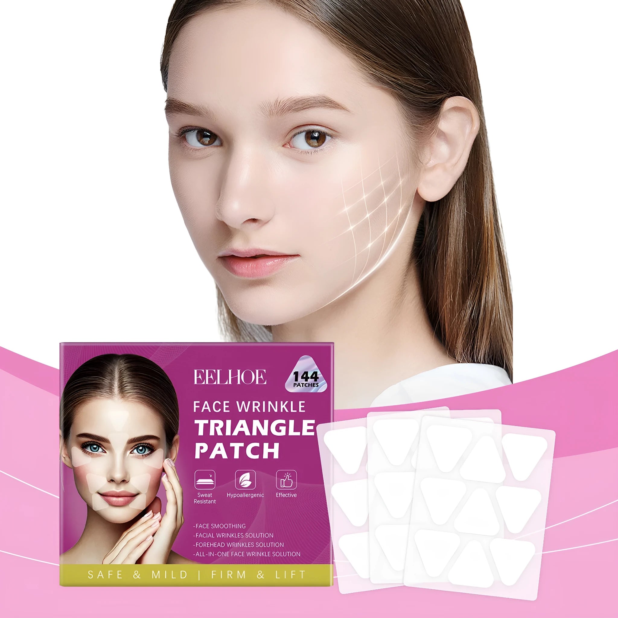 Transparent facial nursing patches for fine lines in pack of 144 with hyaluronic acid hydrogel