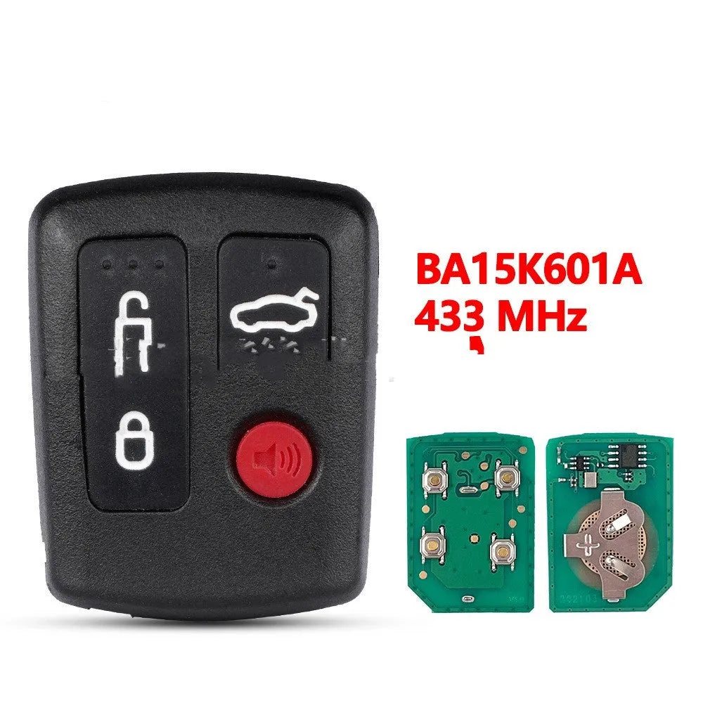 Ford car remote control key replacement shell made from black ABS plastic, showing front and back views.