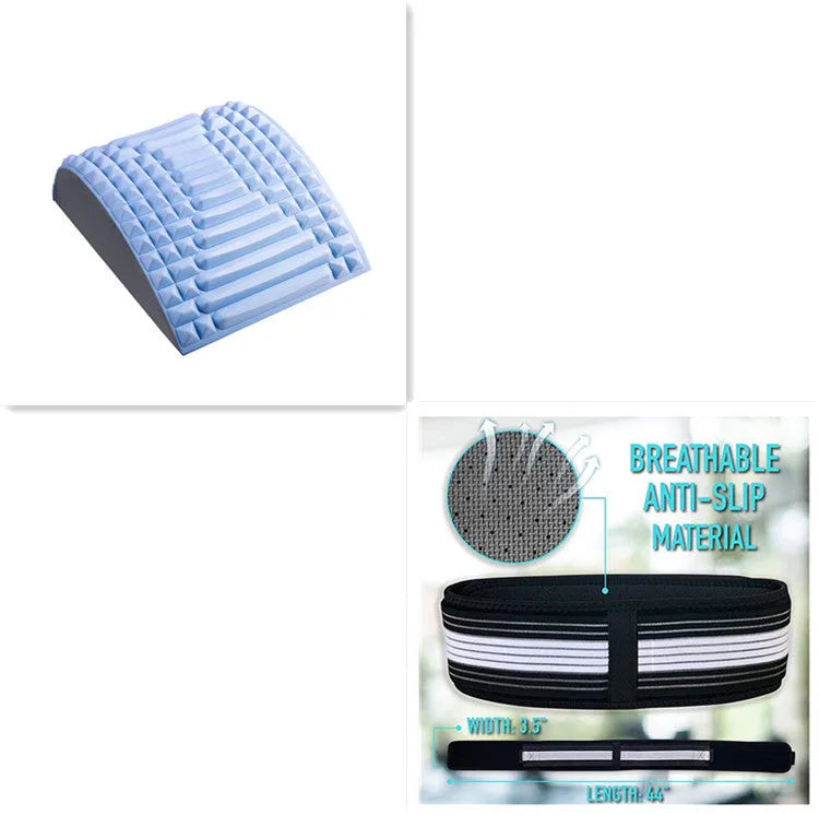 Blue EVA foam back stretcher pillow for lumbar and neck support on a flat surface.