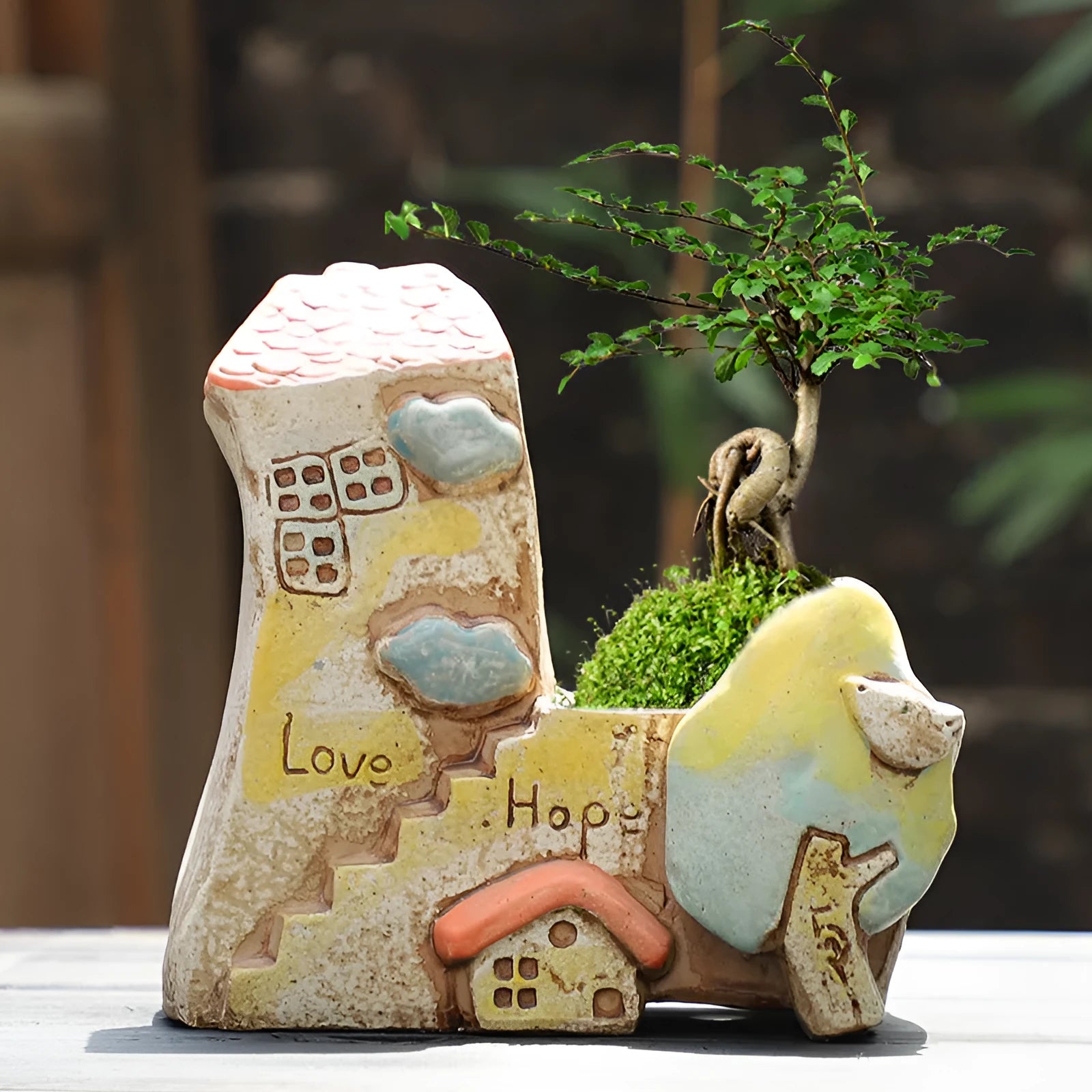 Hand-painted ceramic combination flower pot with 20cm diameter in cute pastoral design
