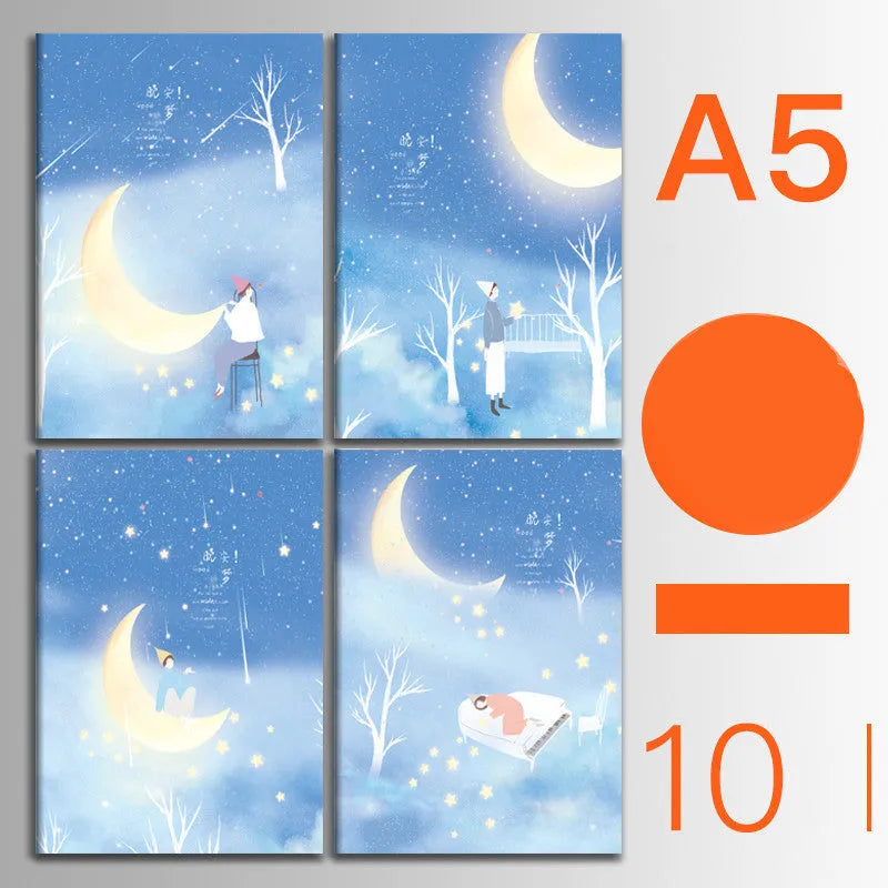 Ten soft cover thread-bound notebooks in A5 and B5 sizes with various designs