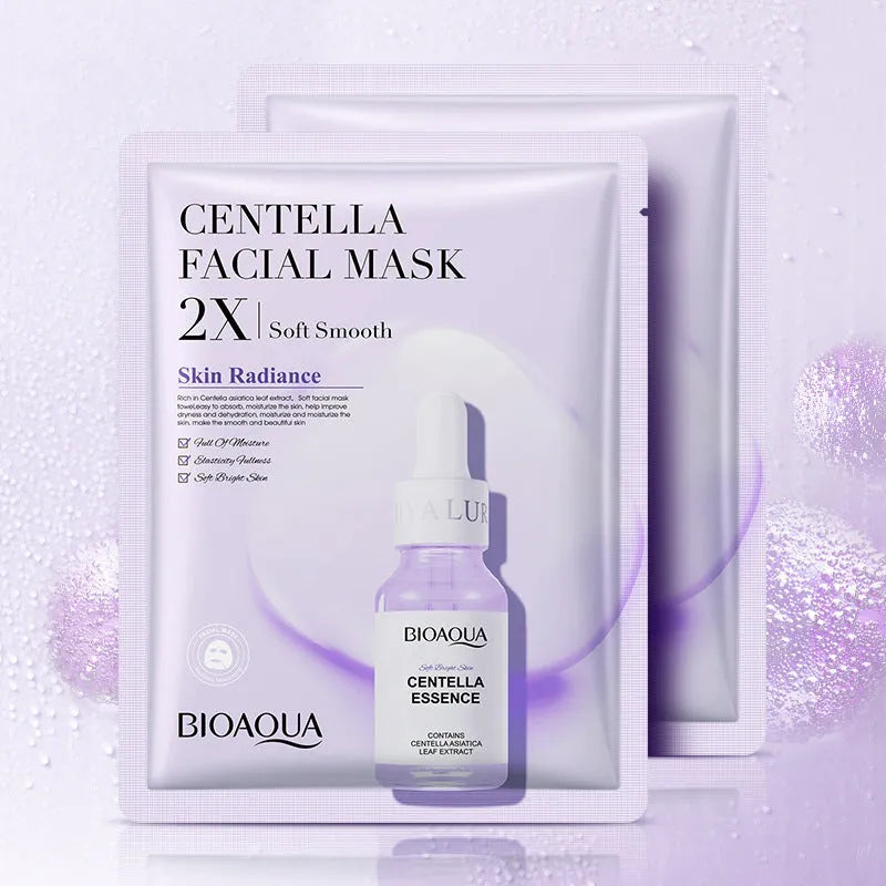 Collagen, Hyaluronic Acid, Vitamin C and Centella Asiatica gel sheet face masks in individual packets.