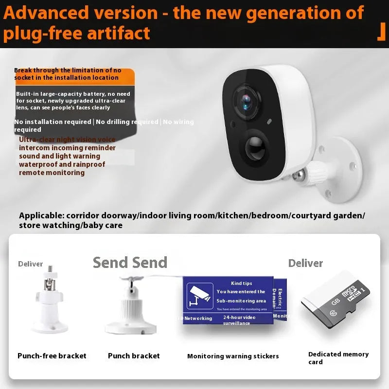 Indoor wireless battery surveillance camera with compact ball design on included bracket.