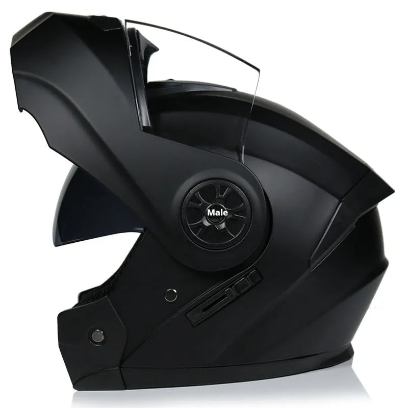 Matte black full face motorcycle helmet with ABS construction showing visor detail