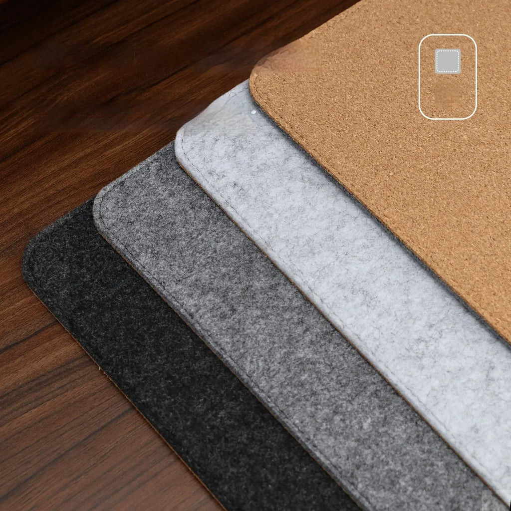 Unisex oversized felt and cork desk mat in grey pattern on office desk