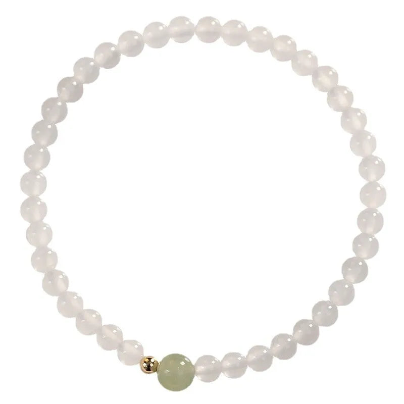 Natural Hetian jade and white agate women's bracelet with 15cm length in New Chinese style.