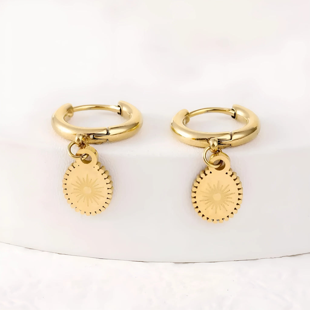 Geometric ellipse earrings in stainless steel with non-fading finish, fashion OL style ear button design