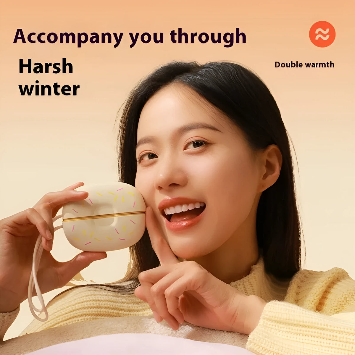 Magnetic two-in-one hand warmer in beige, pink or green with USB charging, lighting and double side heating