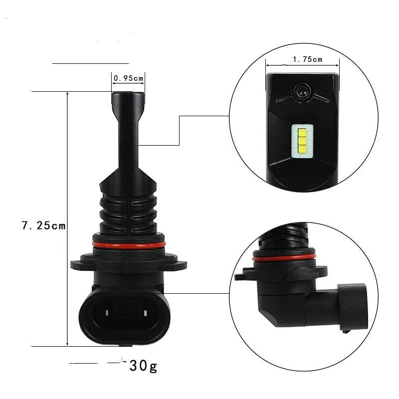 CSP LED fog lamp bulb for 9005 9006 sockets with six chips and aviation aluminium body.
