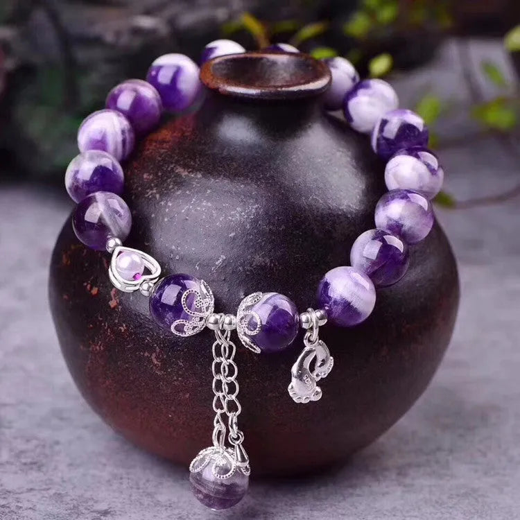 Women's natural amethyst bracelet with 10mm round beads, fashion OL style