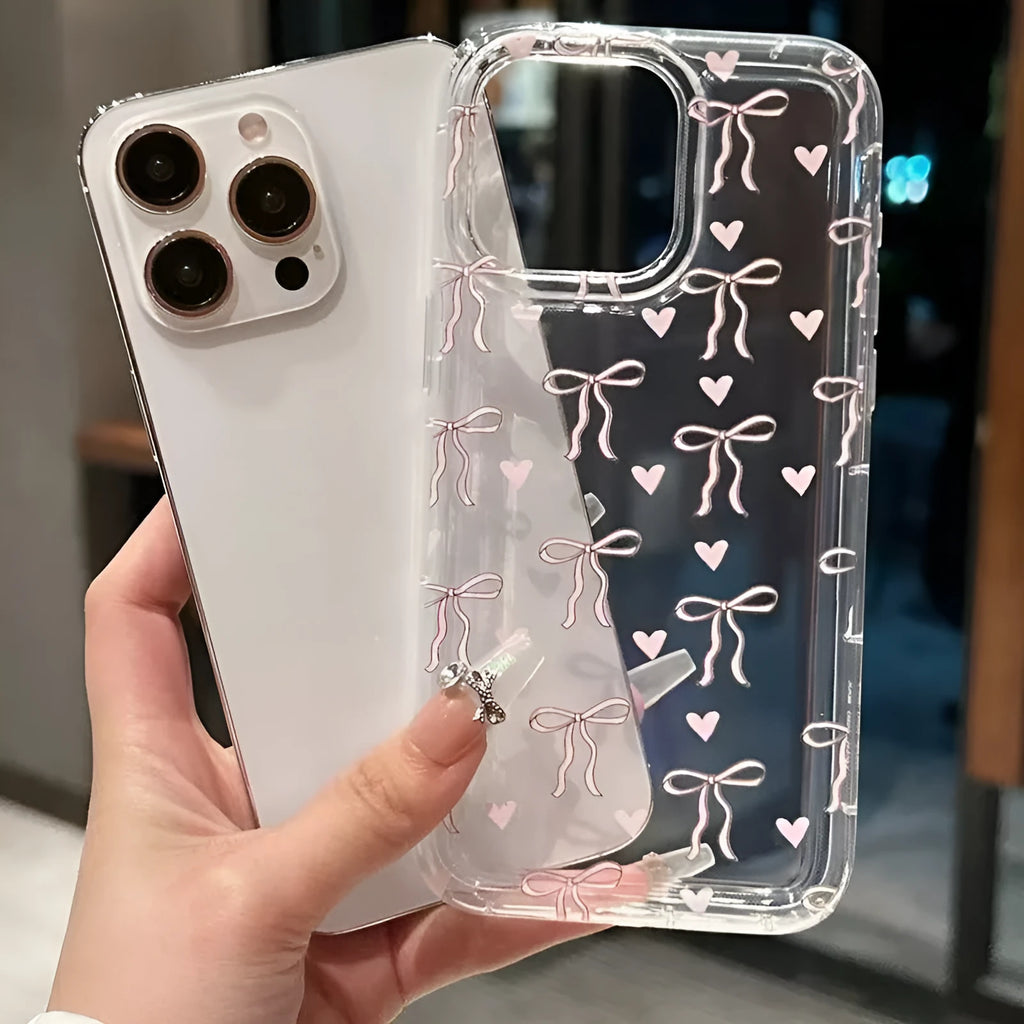 TPU transparent girl bow phone case for iPhone with drop-resistant airbag corners