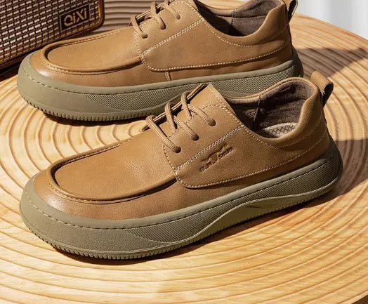 Brown leather retro casual shoes for men with a distinctive big toe design and visible stitching.