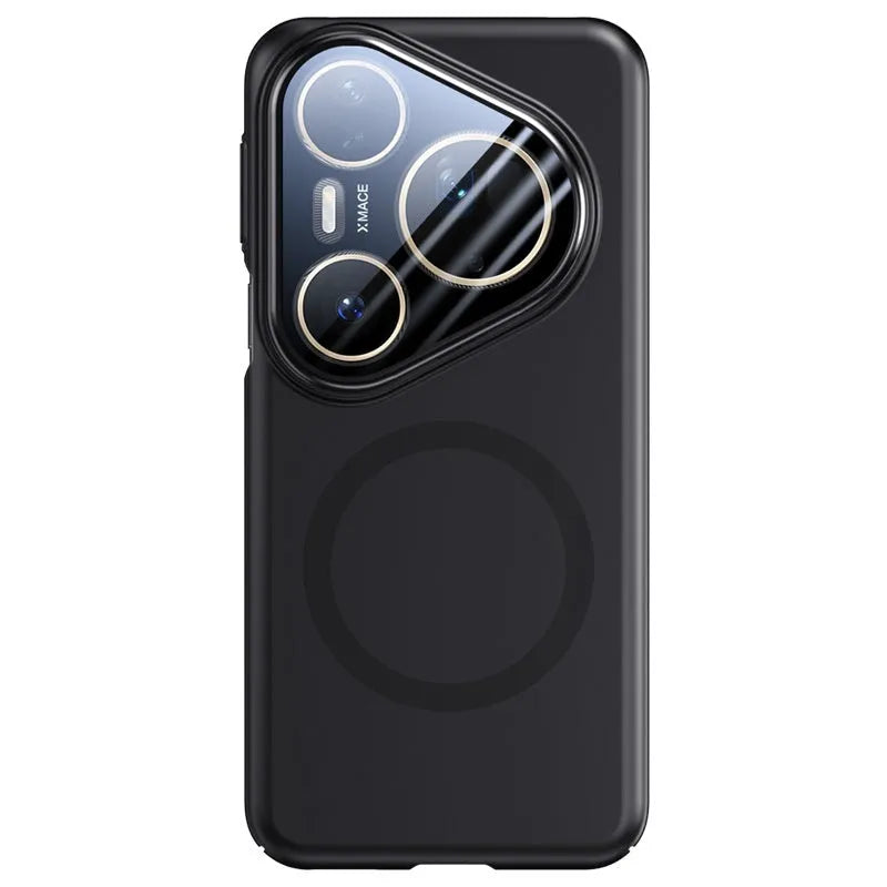 Frosted Huawei P80 series phone case with lens bracket and magnetic features in black, silver and red colours