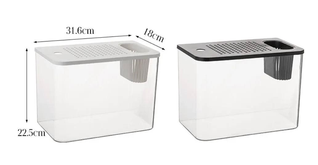 Plastic betta fish tank with cover measuring 32x18.5x23cm in black or white colour options