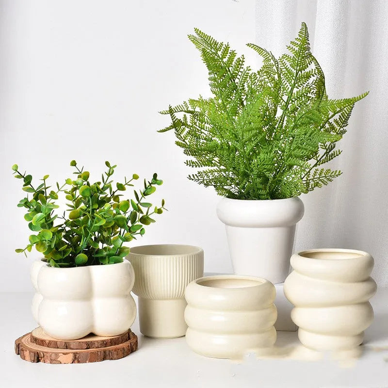 Roman column matte yellow ceramic flowerpot with luminous transparent finish for plant display