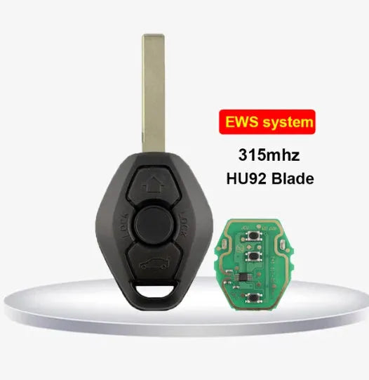 BMW 3 button remote key with straight silver blade and black fob for EWS system.