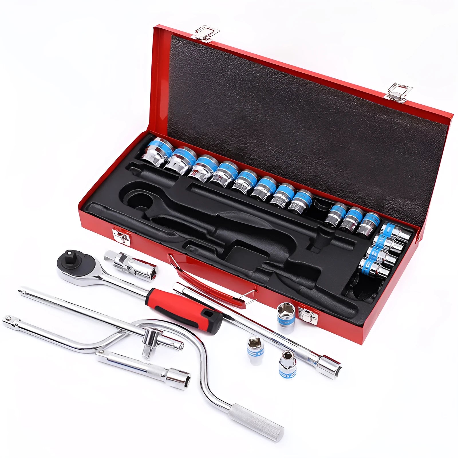 24-piece curved bow car repair wrench combination suit in chrome vanadium steel with wrench socket set