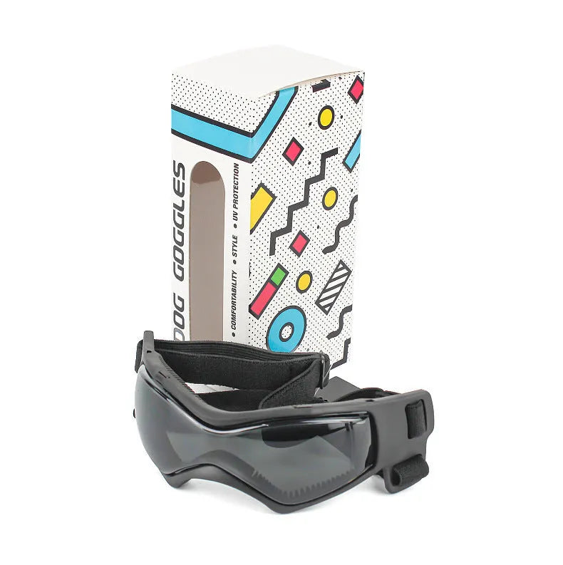 Dog UV protective goggles with silicone frame, PC lens, adjustable 34-46cm head circumference, red black pink