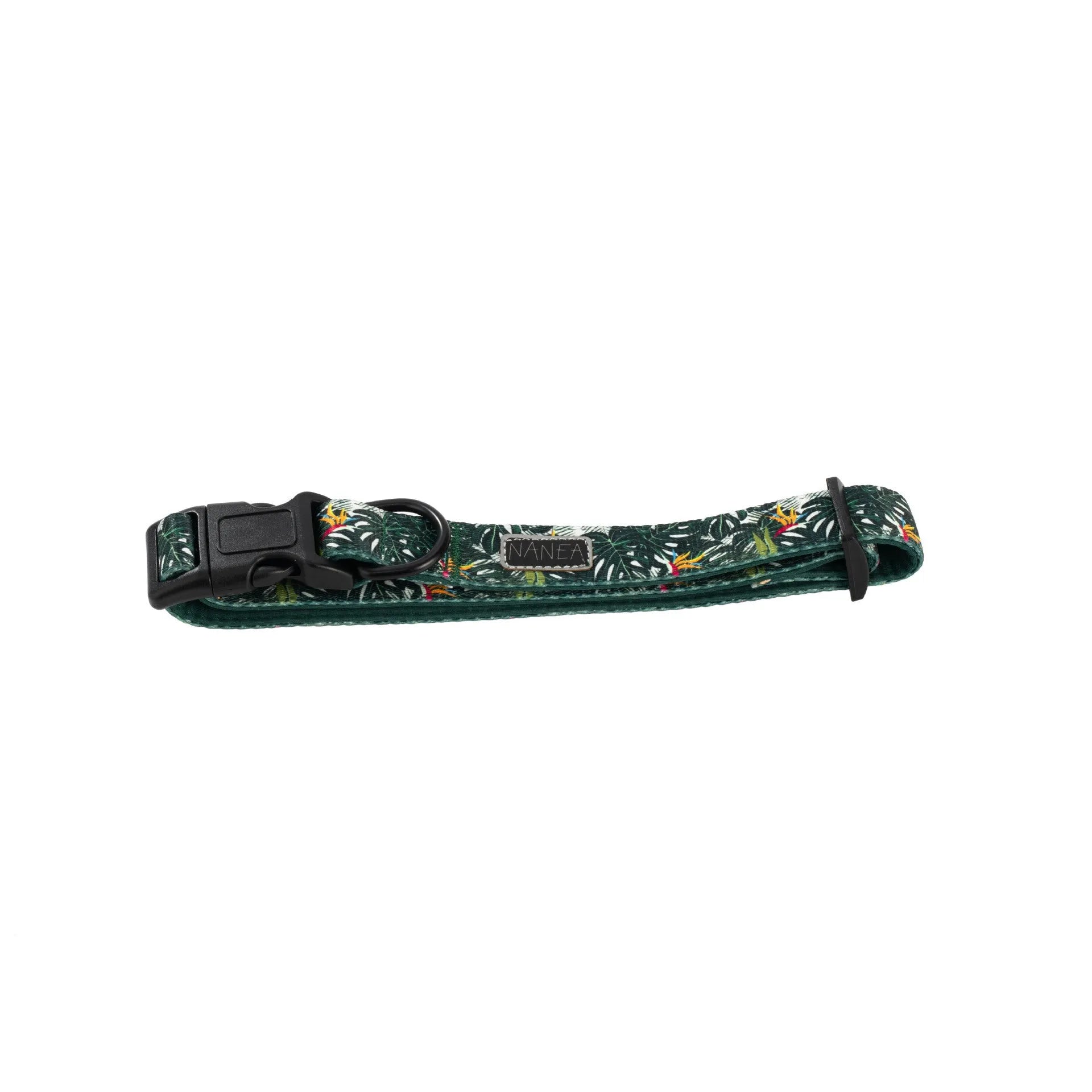 Six-piece adjustable cloth dog harness set with lead, collar, waste bag, bow, and scarf.