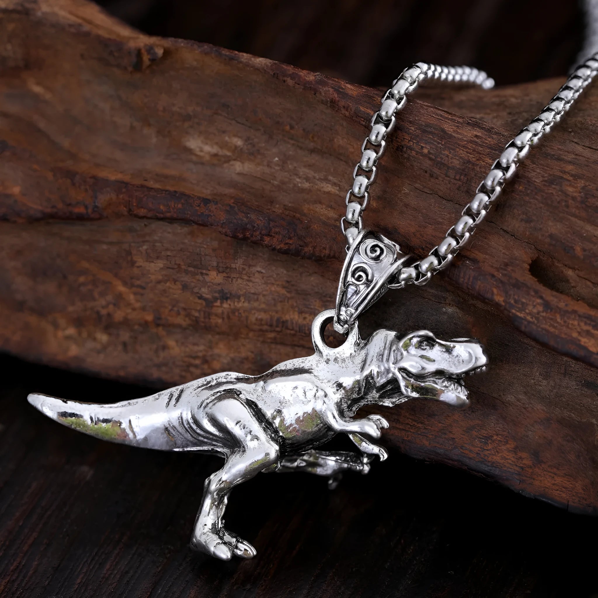 New hip hop style titanium dinosaur pendant necklace for men women