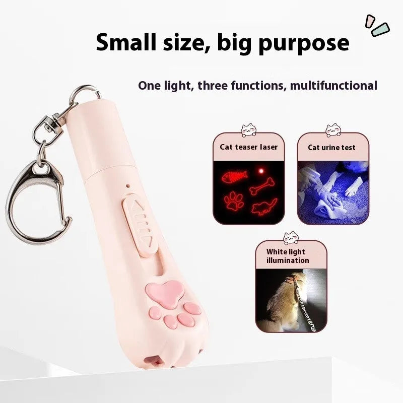 Pink plastic cat teaser pen with a light-up end for interactive play.