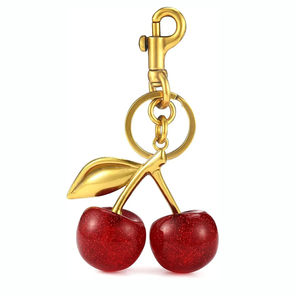 Zinc alloy cherry-shaped keychain pendant in red colour with three-dimensional design