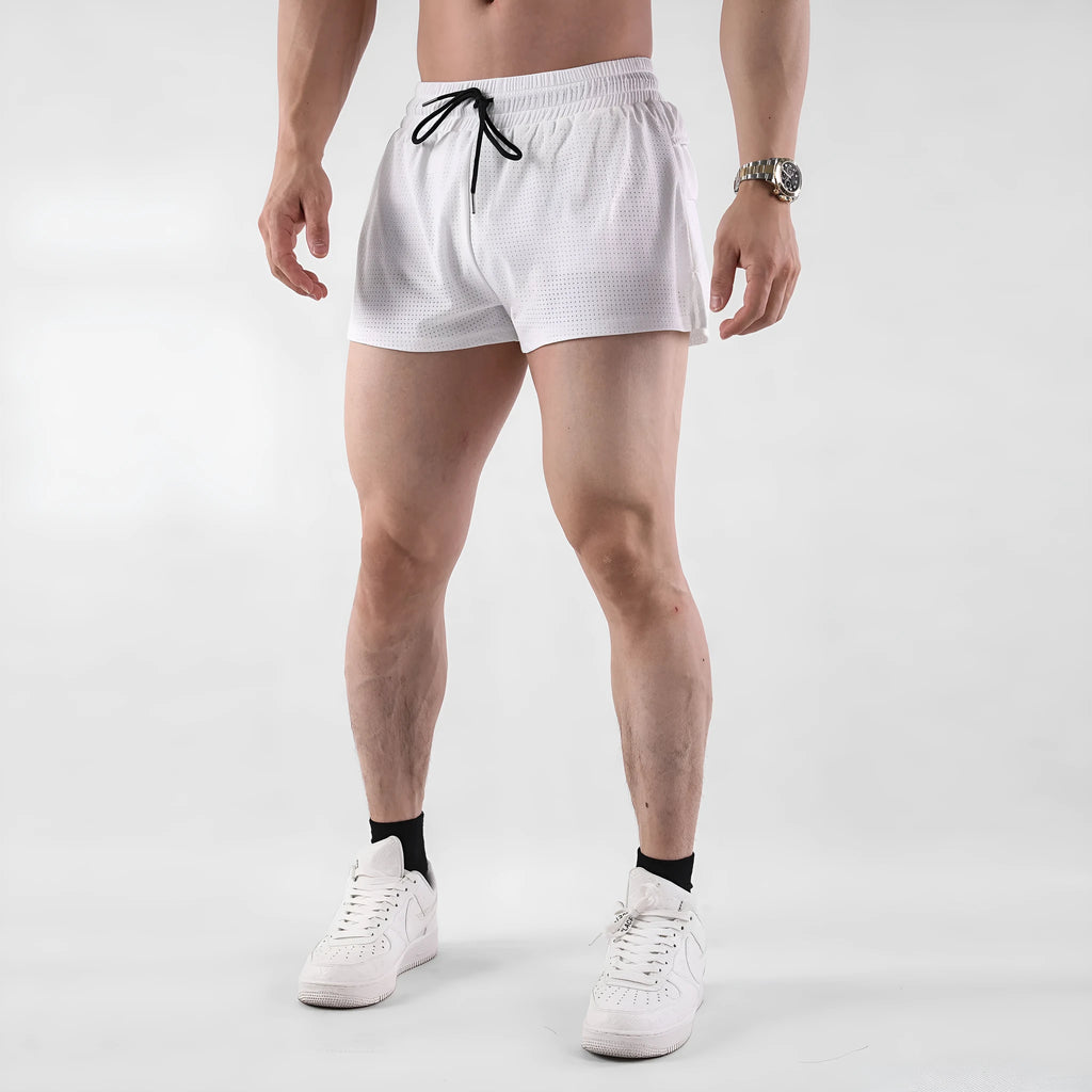 Men's black and white quick-drying nylon shorts for summer sports and leisure.