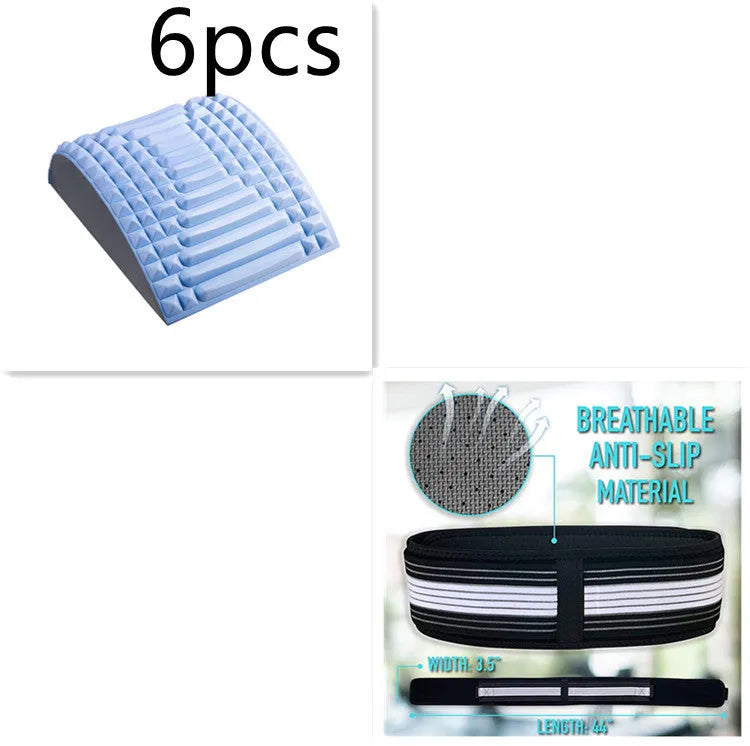 Blue EVA foam back stretcher pillow for lumbar and neck support on a flat surface.