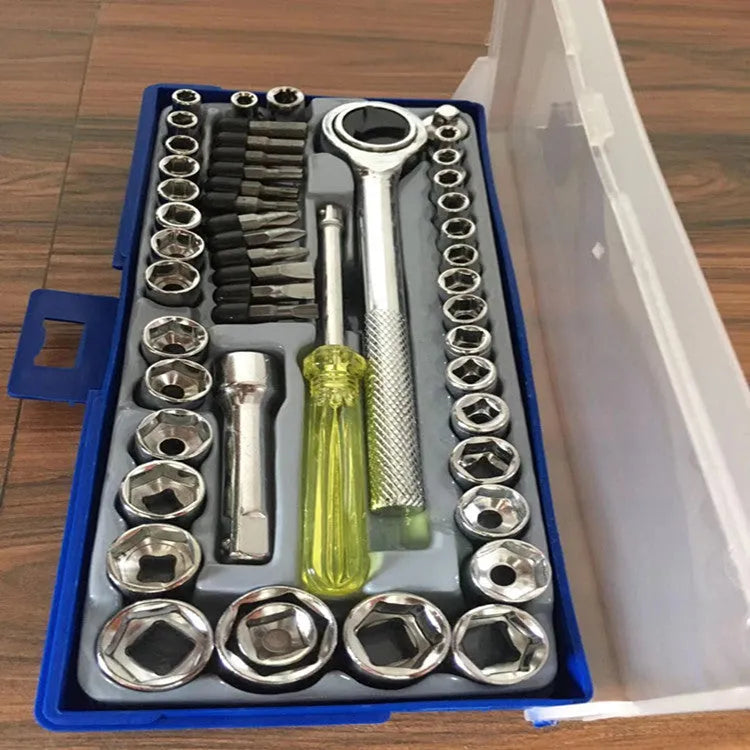 50-piece hexagonal spanner sleeve set in mirror-finished carbon steel with metric and British sockets
