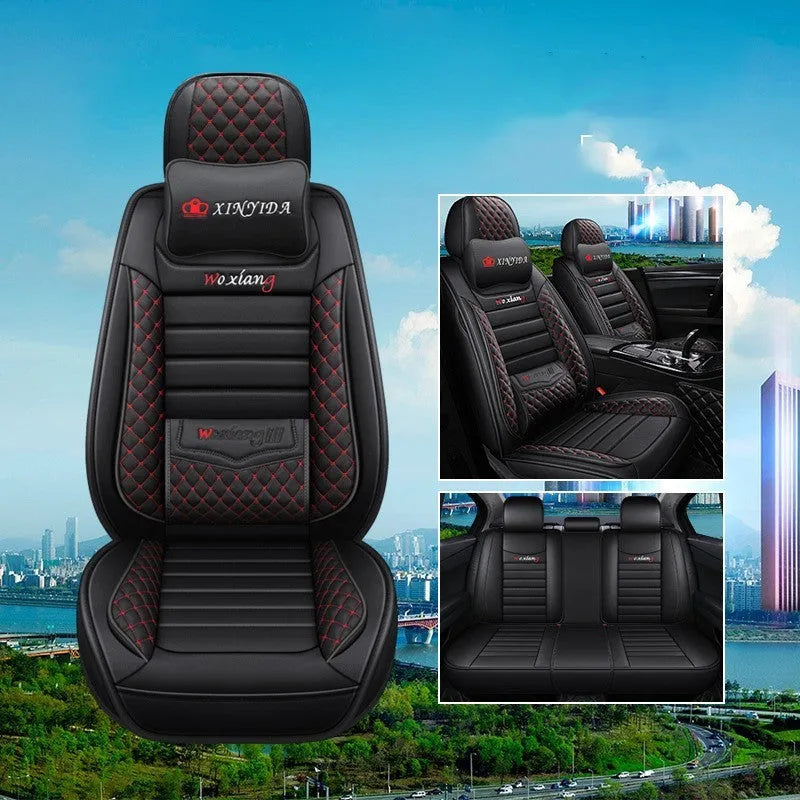 Universal high elastic sponge filled car seat cushion in leather, shown in a red colour.
