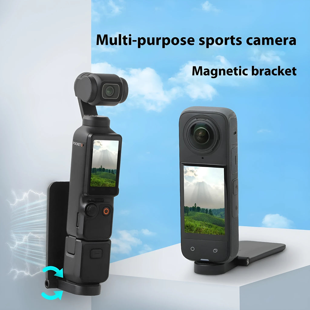 Black magnetic bracket base with adjustable angle handle for Insta360 X4 camera