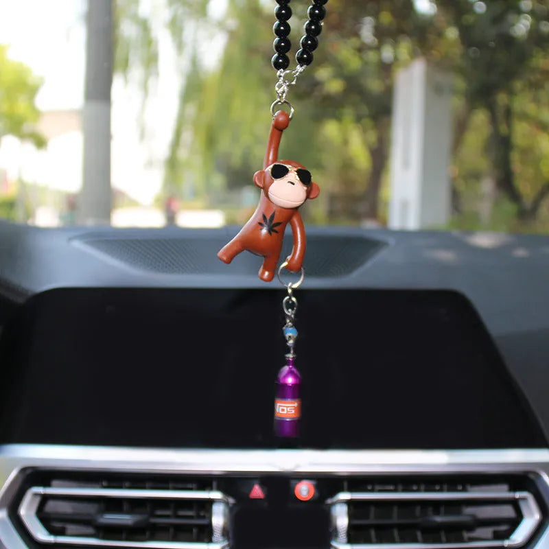 Hip-hop cartoon monkey pendant with sunglasses for rearview mirror decoration in plastic with colour options