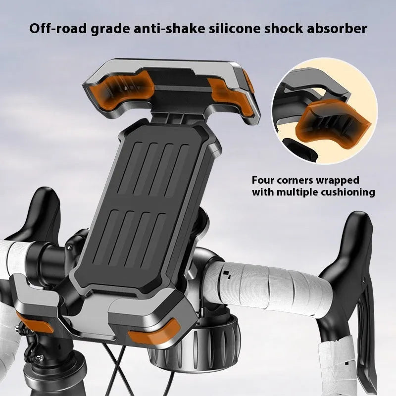 Black ABS cycling phone navigation bracket with upgraded knob base mounted on bike handlebars