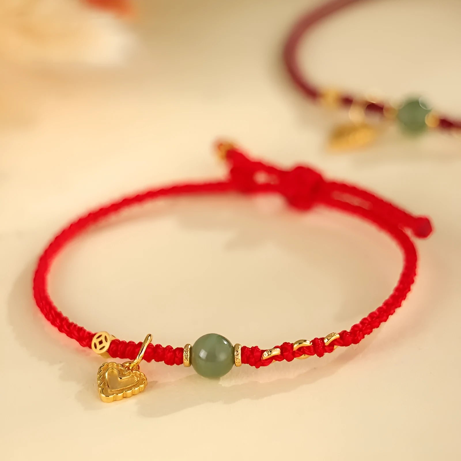 Handmade woven women's bracelet in 925 silver Hetian jade with red carrying strap