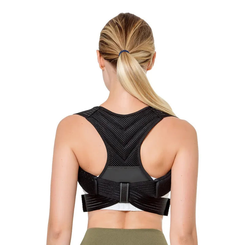 Black anti-humpback posture correction belt for open shoulder and high chest support.