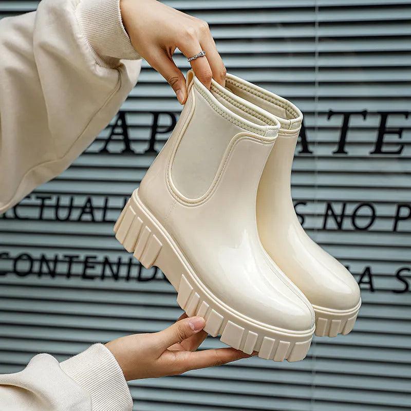Women's low cut PVC rain boot in apricot colour with a non-slip sole.