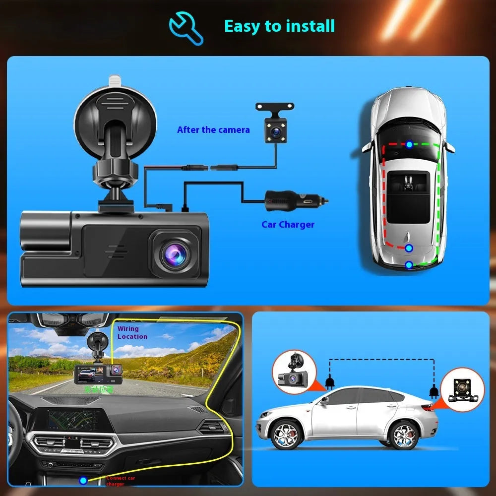 WiFi dash cam for car with front and rear recording on a 2-inch screen