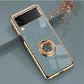 Samsung Z Flip phone case with electroplated magnetic ring and bracket in dark night green