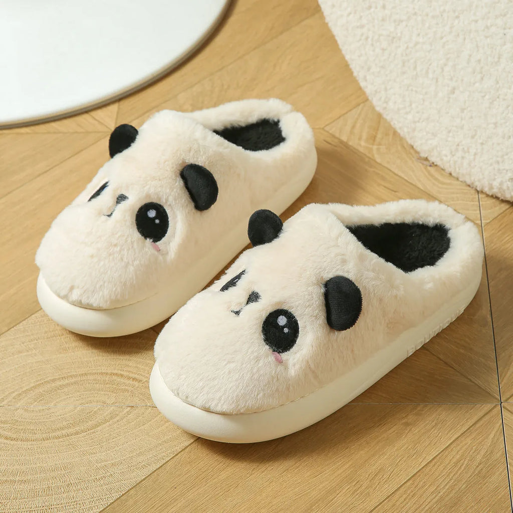 Panda cotton and linen toe ring slippers with PVC soles in adult sizes