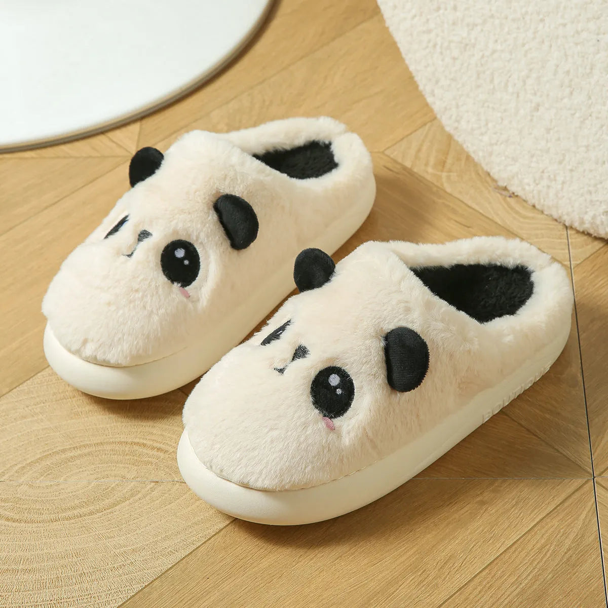 Panda cotton and linen toe ring slippers with PVC soles in adult sizes