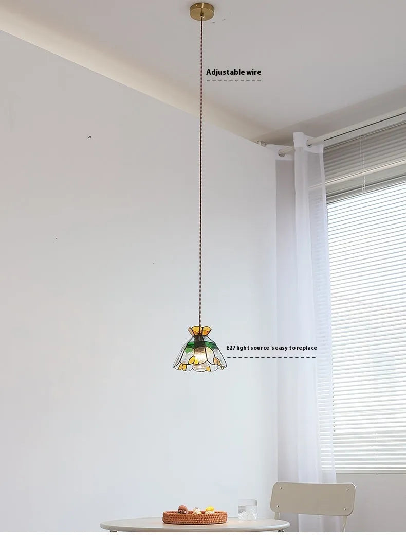 MD-0365 handmade glass chandelier bedside lamp with ABS chassis on ceiling